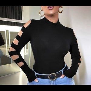 Ladies Cut Out Mock Neck Crop Top
